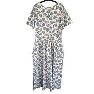 T1 Preview Basics Dress Teacup Print Drop Waist 90s Vintage Cotton Pockets